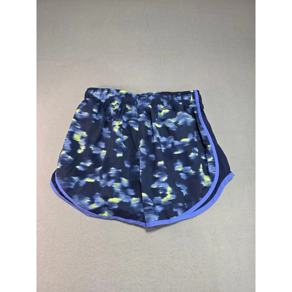 Nike Tempo Dri-FIT Running Shorts Navy Yellow Abstract Print Womens Small